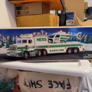 Hess Green and White Toy Truck with Helicopter